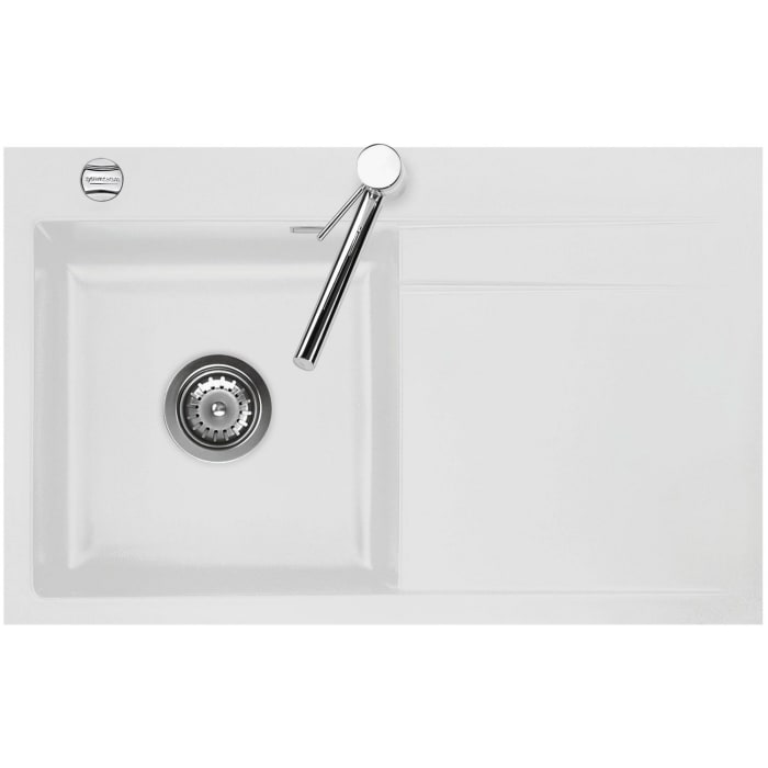 Systemceram Keradomo Stema 80 F Spüle links für flächenbündigen Einbau mit Excenterbetätigung, inkl. Armaturbohrung