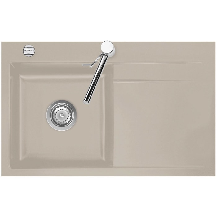 Systemceram Keradomo Stema 80 F Spüle links für flächenbündigen Einbau mit Excenterbetätigung, inkl. Armaturbohrung