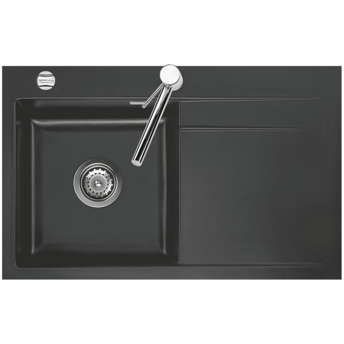 Systemceram Keradomo Stema 80 F Spüle links für flächenbündigen Einbau mit Excenterbetätigung, inkl. Armaturbohrung