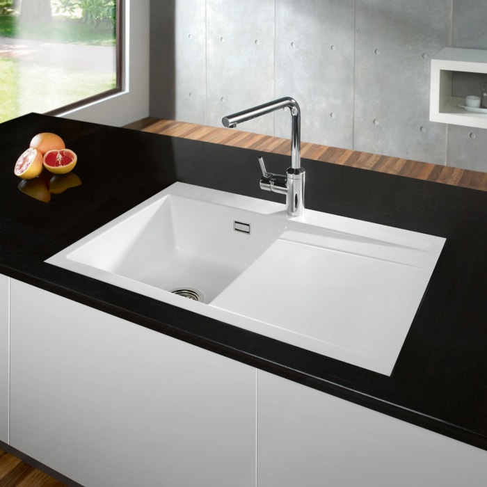 Systemceram Keradomo Stema 80 F Spüle links für flächenbündigen Einbau mit Handbetätigung, inkl. Armaturbohrung