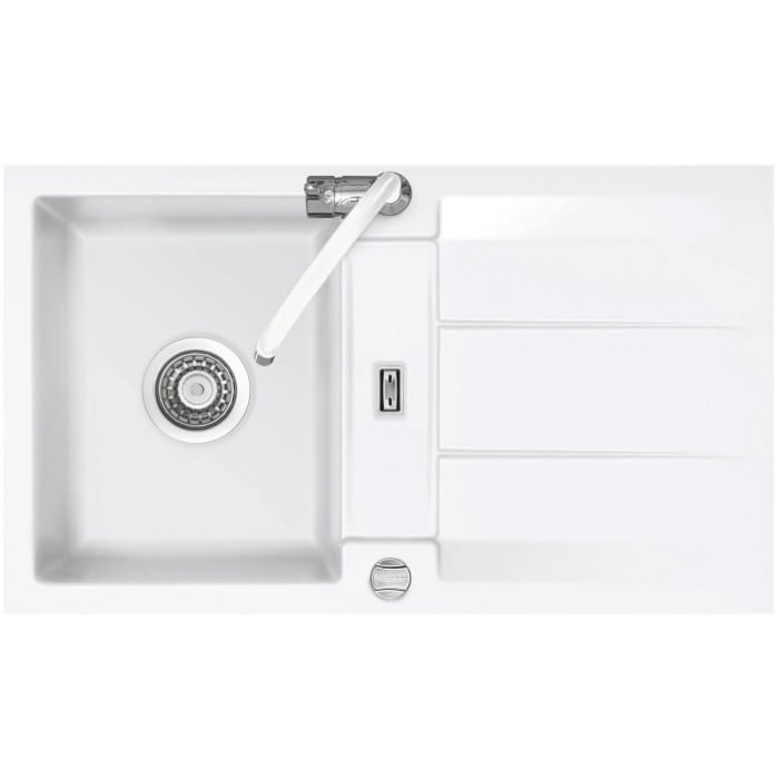 Systemceram Keradomo Genea 87 F Spüle reversibel für flächenbündigen Einbau mit Excenterbetätigung, ohne Hahnlochbohrung