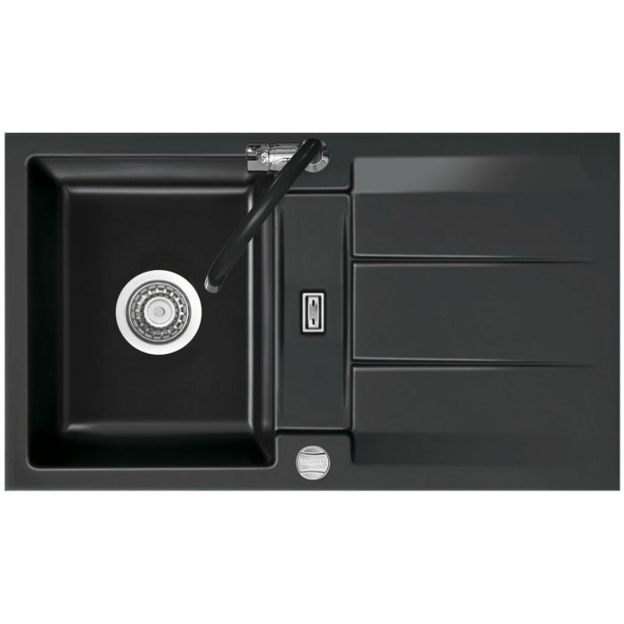 Systemceram Keradomo Genea 87 F Spüle reversibel für flächenbündigen Einbau mit Excenterbetätigung, ohne Hahnlochbohrung