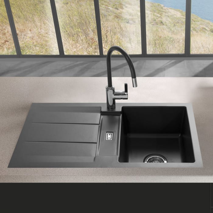 Systemceram Keradomo Genea 87 F Spüle reversibel für flächenbündigen Einbau mit Handbetätigung, ohne Hahnlochbohrung