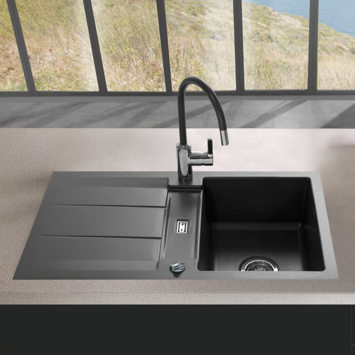 Systemceram Keradomo Genea 87 F Spüle reversibel für flächenbündigen Einbau mit Excenterbetätigung, ohne Hahnlochbohrung