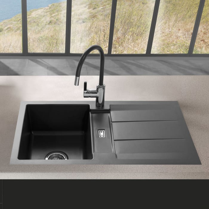 Systemceram Keradomo Genea 87 F Spüle reversibel für flächenbündigen Einbau mit Handbetätigung, ohne Hahnlochbohrung