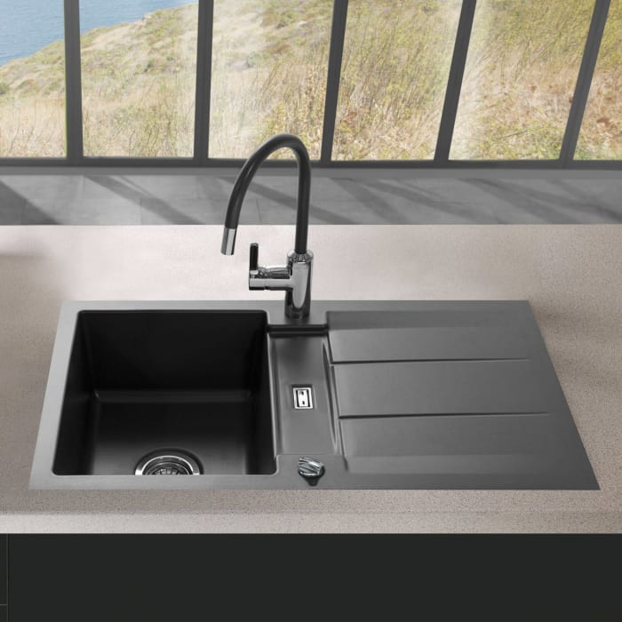 Systemceram Keradomo Genea 87 F Spüle reversibel für flächenbündigen Einbau mit Excenterbetätigung, ohne Hahnlochbohrung