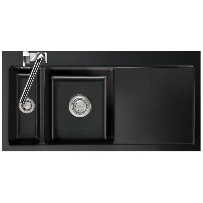 Systemceram Keradomo Mera 100 F Spüle links für flächenbündigen Einbau mit Handbetätigung, inkl. Armaturbohrung