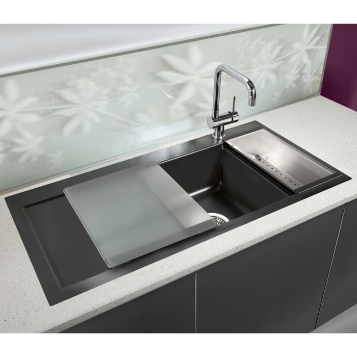 Systemceram Keradomo Mera 100 F Spüle rechts für flächenbündigen Einbau mit Handbetätigung, inkl. Armaturbohrung