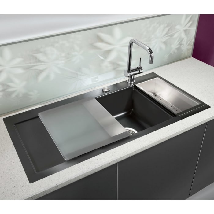 Systemceram Keradomo Mera 100 F Spüle rechts für flächenbündigen Einbau mit Excenterbetätigung, inkl. Armaturbohrung