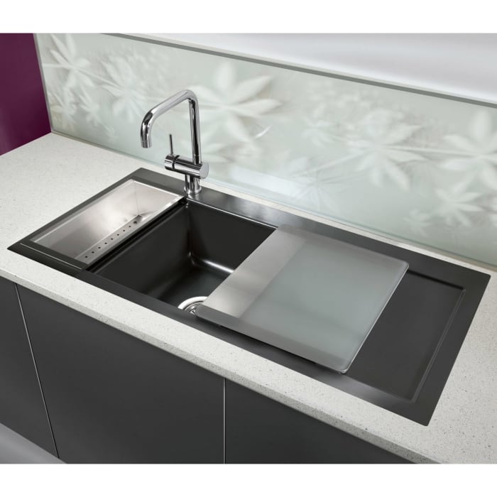 Systemceram Keradomo Mera 100 F Spüle links für flächenbündigen Einbau mit Handbetätigung, inkl. Armaturbohrung