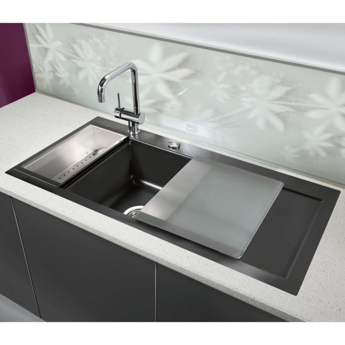 Systemceram Keradomo Mera 100 F Spüle links für flächenbündigen Einbau mit Excenterbetätigung, inkl. Armaturbohrung