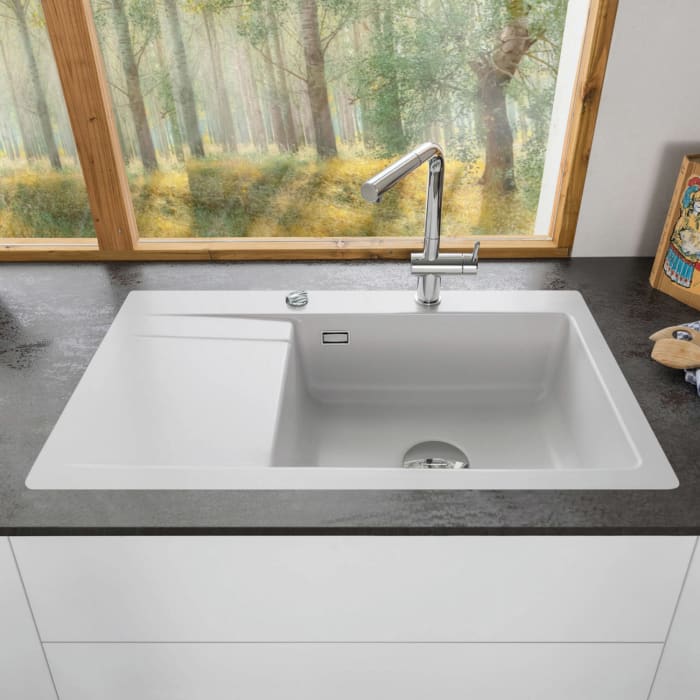 Systemceram Keradomo Stema 86 SL/ F Spüle rechts für flächenbündigen Einbau mit Excenterbetätigung, inkl. Armaturbohrung