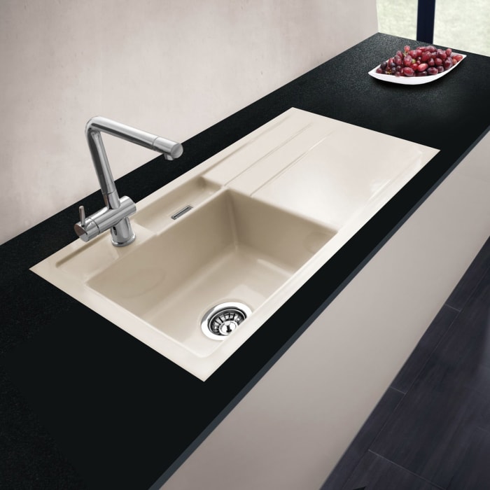 Systemceram Keradomo Bela 100 F Spüle links für flächenbündigen Einbau mit Handbetätigung, inkl. Armaturbohrung