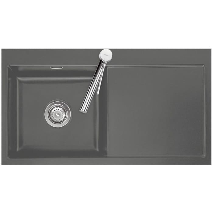 Systemceram Keradomo Mera 90 F Spüle links für flächenbündigen Einbau mit Handbetätigung, inkl. Armaturbohrung