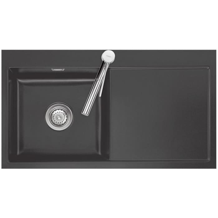 Systemceram Keradomo Mera 90 F Spüle links für flächenbündigen Einbau mit Handbetätigung, inkl. Armaturbohrung