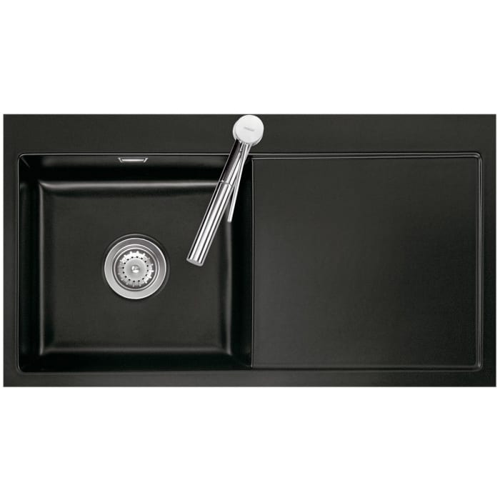 Systemceram Keradomo Mera 90 F Spüle links für flächenbündigen Einbau mit Handbetätigung, inkl. Armaturbohrung