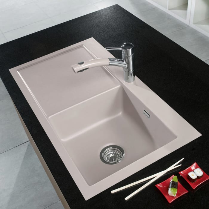 Systemceram Keradomo Mera 90 F Spüle rechts für flächenbündigen Einbau mit Handbetätigung, inkl. Armaturbohrung