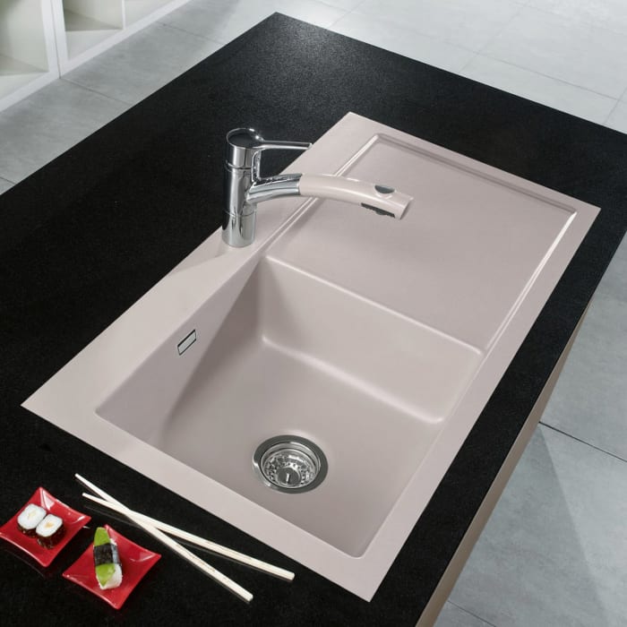 Systemceram Keradomo Mera 90 F Spüle links für flächenbündigen Einbau mit Handbetätigung, inkl. Armaturbohrung