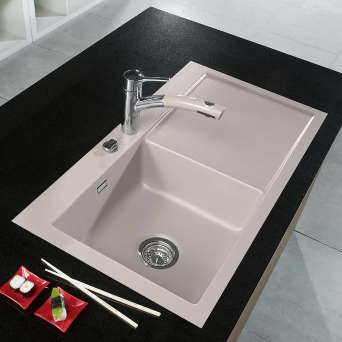 Systemceram Keradomo Mera 90 F Spüle links für flächenbündigen Einbau mit Excenterbetätigung, inkl. Armaturbohrung