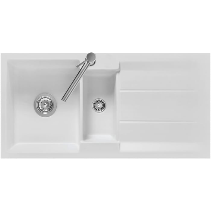 Systemceram Keradomo Genea 100 F Spüle reversibel für flächenbündigen Einbau mit Handbetätigung, ohne Hahnlochbohrung