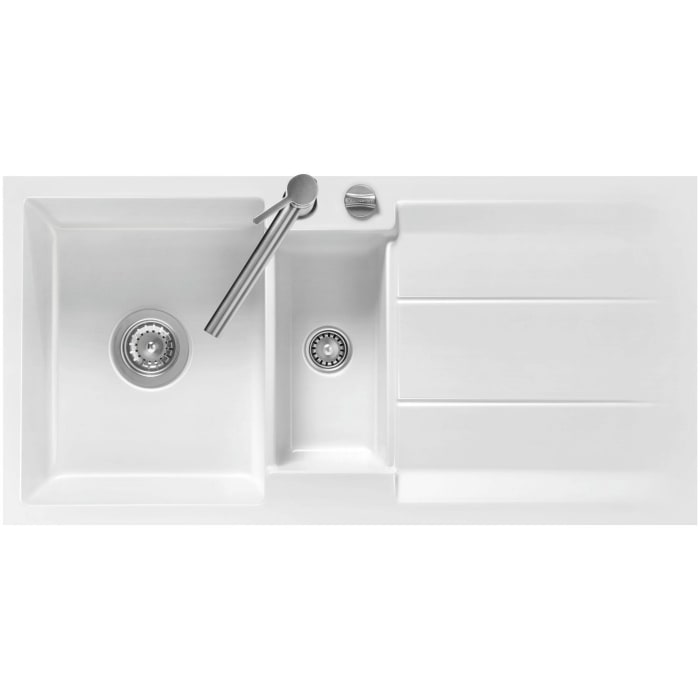 Systemceram Keradomo Genea 100 F Spüle reversibel für flächenbündigen Einbau mit Excenterbetätigung, ohne Hahnlochbohrung