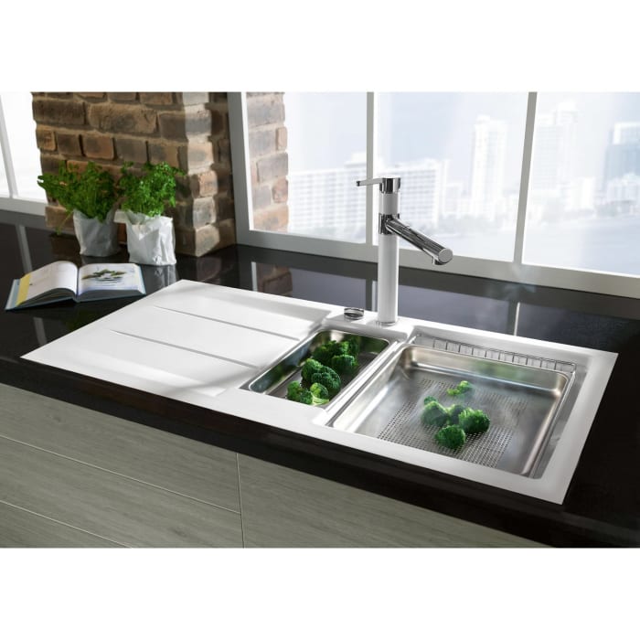 Systemceram Keradomo Genea 100 F Spüle reversibel für flächenbündigen Einbau mit Excenterbetätigung, ohne Hahnlochbohrung