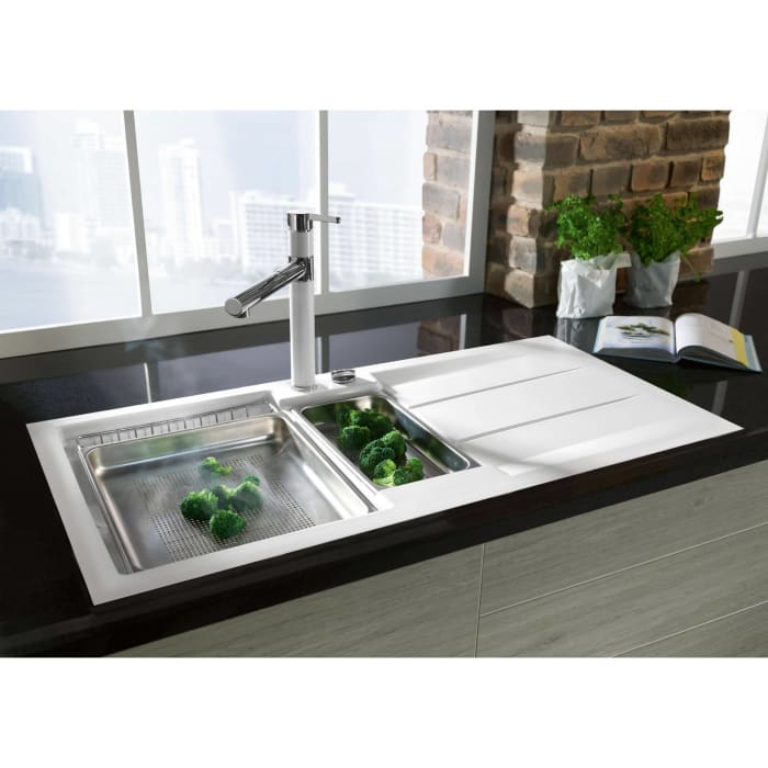 Systemceram Keradomo Genea 100 F Spüle reversibel für flächenbündigen Einbau mit Excenterbetätigung, ohne Hahnlochbohrung