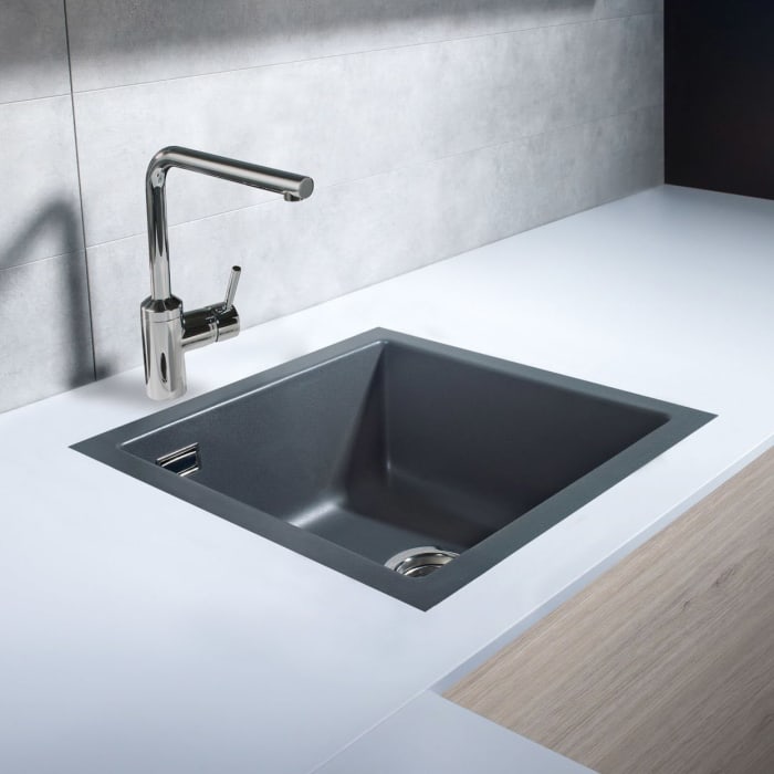 Systemceram Keradomo Mera 46 F/o Spüle für flächenbündigen Einbau mit Handbetätigung, ohne Hahnlochbohrung