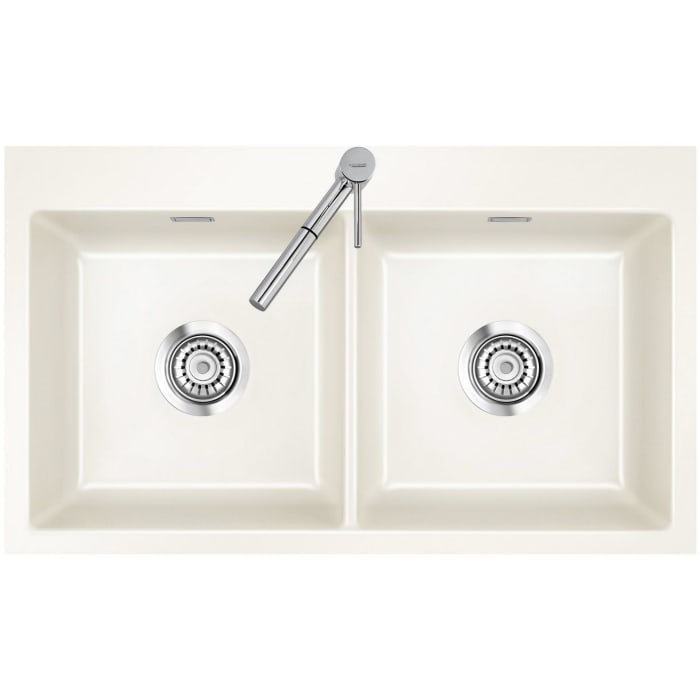 Systemceram Keradomo Mera Twin F Spüle für flächenbündigen Einbau mit Handbetätigung, inkl. Armaturbohrung