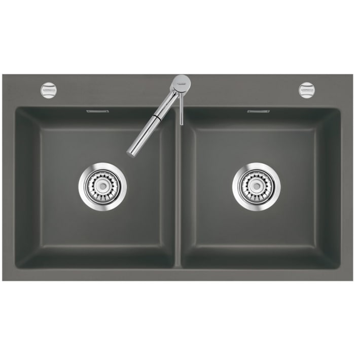 Systemceram Keradomo Mera Twin F Spüle für flächenbündigen Einbau mit Excenterbetätigung, inkl. Armaturbohrung