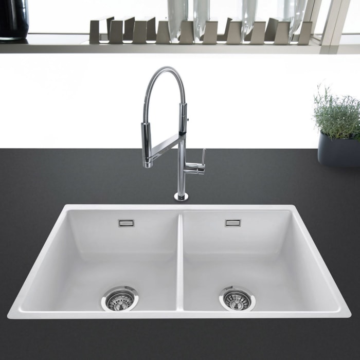 Systemceram Keradomo Mera Twin F/o Spüle für flächenbündigen Einbau mit Handbetätigung, ohne Hahnlochbohrung