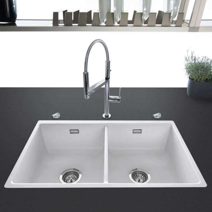 Systemceram Keradomo Mera Twin F/o Spüle für flächenbündigen Einbau mit Excenterbetätigung, ohne Hahnlochbohrung