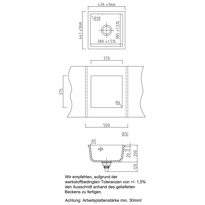 Systemceram Keradomo Mera 40 U Spüle zum Unterbau mit Excenterbetätigung