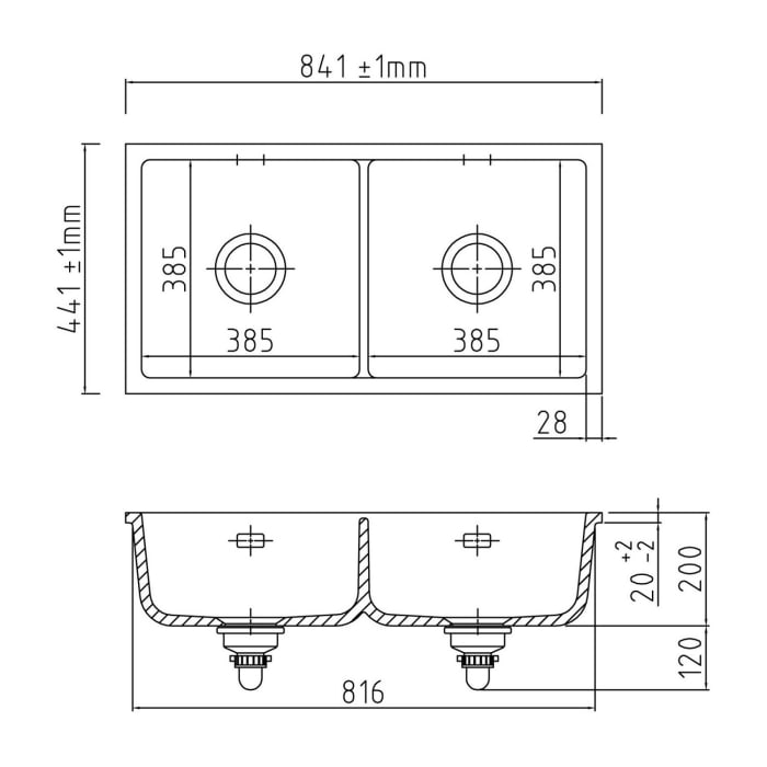 Systemceram Keradomo Mera Twin U Spüle zum Unterbau mit Excenterbetätigung