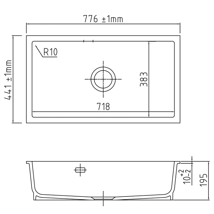 Systemceram Keradomo Mera 80 U/g Spüle zum Unterbau Oberseite geschliffen