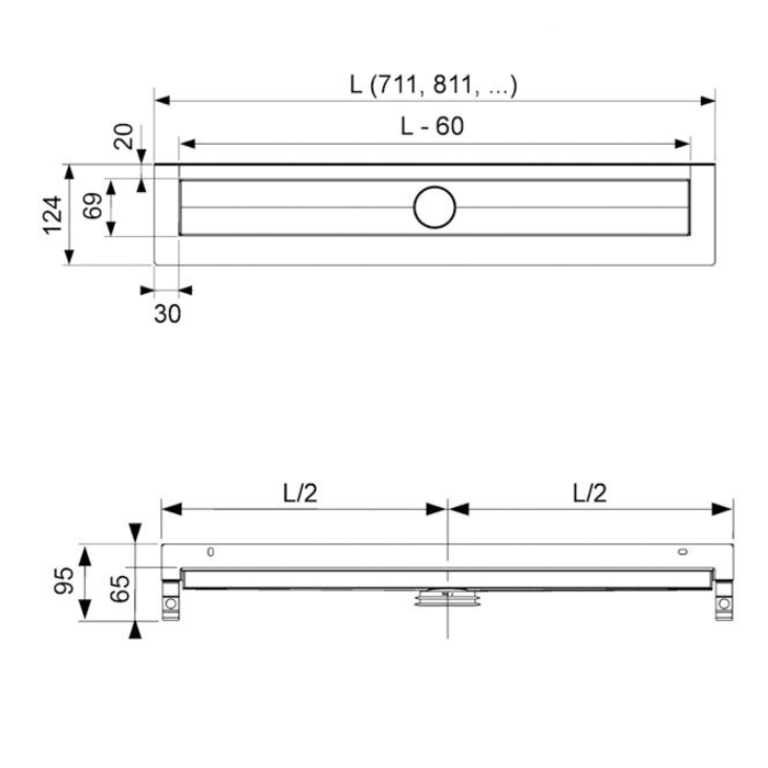 TECE TECEdrainline Duschrinne gerade mit Wandaufkantung 70 cm