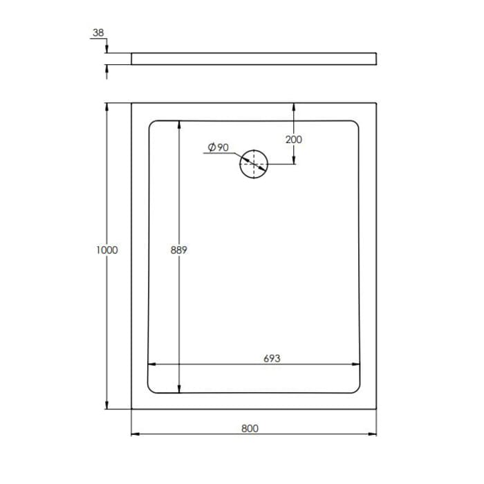 Treos Serie 780 Mineralguss Duschtasse 80 x 100 cm