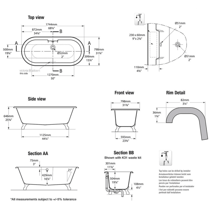 Victoria & Albert Cheshire freistehende Badewanne