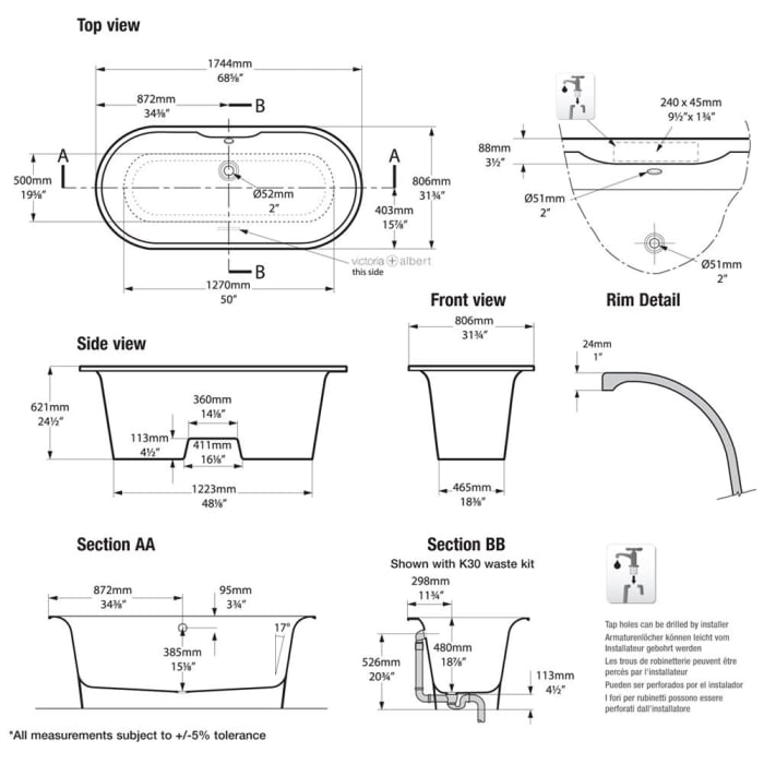 Victoria & Albert Monaco freistehende Badewanne