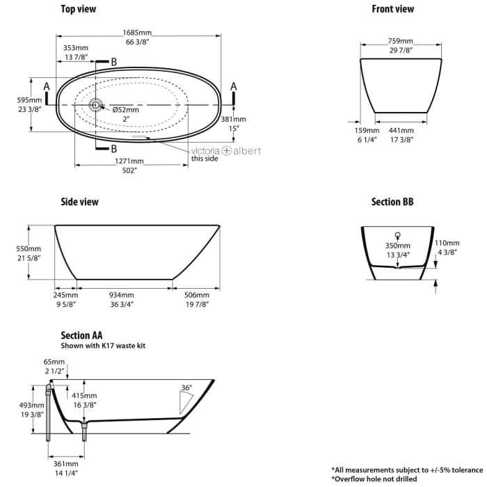 Victoria & Albert Mozzano 2 freistehende Badewanne