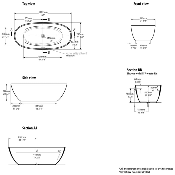 Victoria & Albert Terrassa freistehende Badewanne