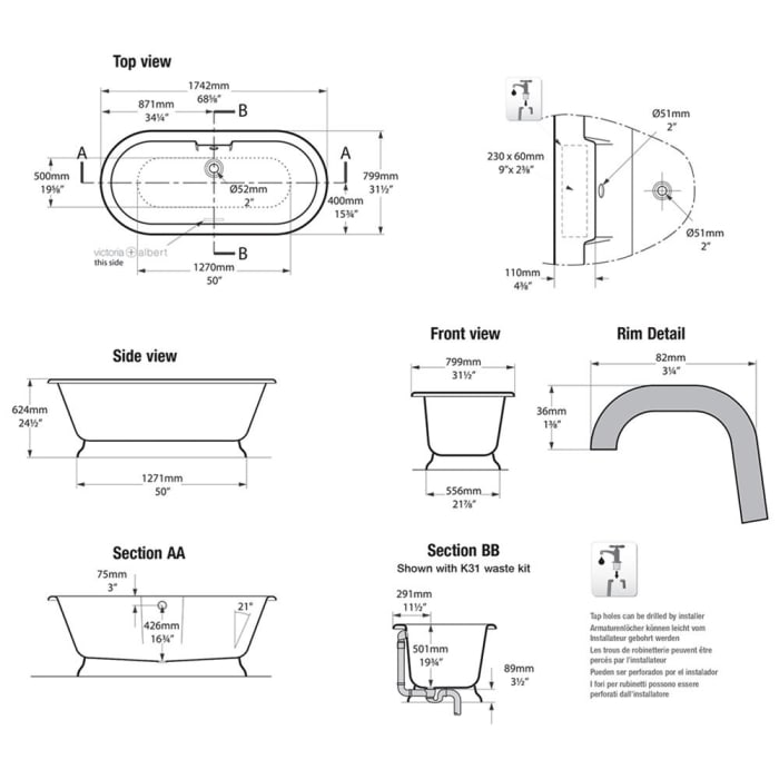 Victoria & Albert York freistehende Badewanne