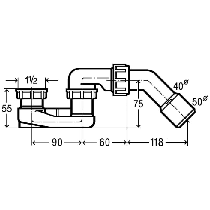 Viega Geruchsverschluss für Bade- und Duschwannen mit 45° Ablaufbogen