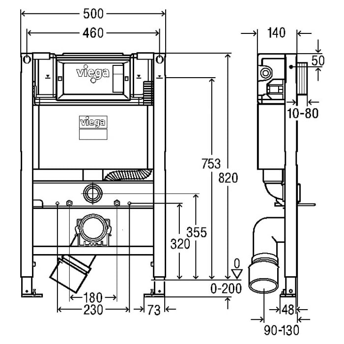 Viega Prevista Dry-WC-Element mit Dusch-WC-Anschluss Modell 8533 Anschluss 82 cm