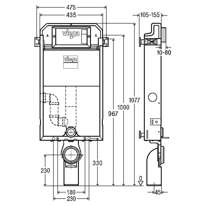 Viega Prevista Pure-WC-Block mit Lüfteranschluss, 107,7 cm, Modell 8512.31