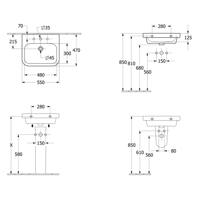 Villeroy & Boch Architectura Waschtisch 55 cm ohne Überlauf