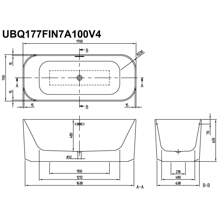 Villeroy & Boch Finion freistehende Badewanne 170 x 70 cm