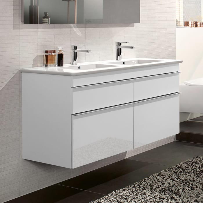 Villeroy & Boch Venticello Waschtisch-Kombination 130 cm mit 4 Auszügen, 2 Hahnlöchern und 2 Überläufen
