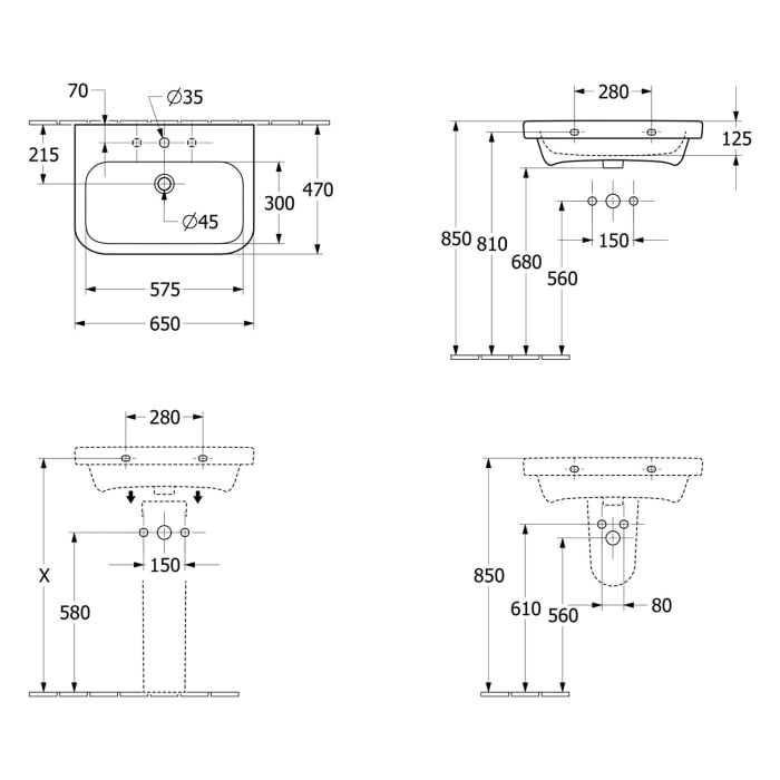 Villeroy & Boch Architectura Waschtisch 65 cm ohne Überlauf