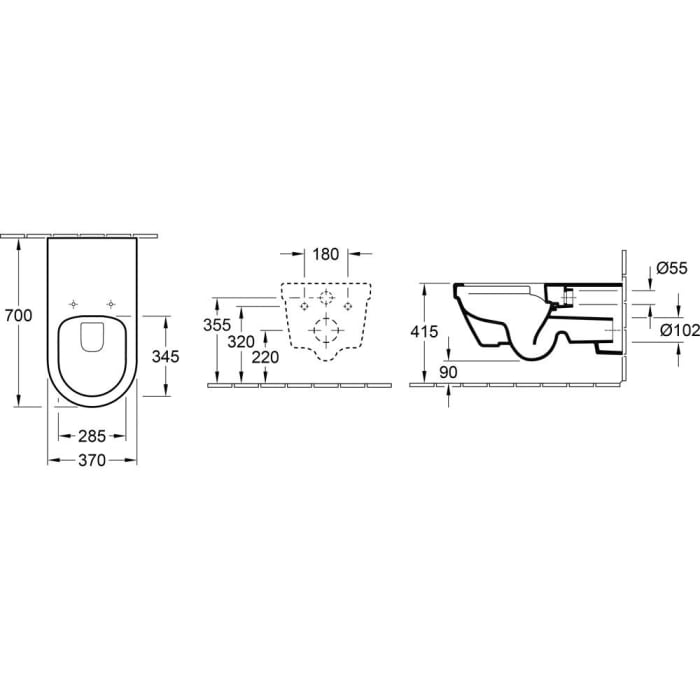 Villeroy & Boch Vicare Tiefspül-WC spülrandlos, 37 x 70 cm, für WC-Sitz